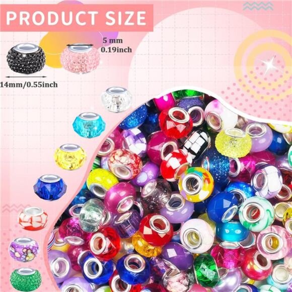 100Pcs Large Hole Beads Spacer Bead Mixed Color Assorted European Craft Big - Picture 2 of 6